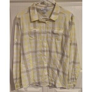 Gander Mountain Guide Series Blouse Womens L Yellow Plaid Vented Long Sleeve